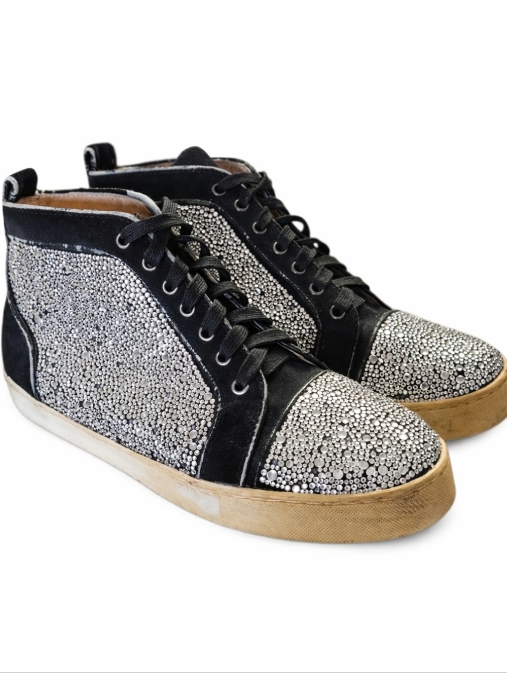 CHRISTIAN LOUBOUTIN | Crystal High-Top Sneakers in Silver and Black EU 44 AS-IS